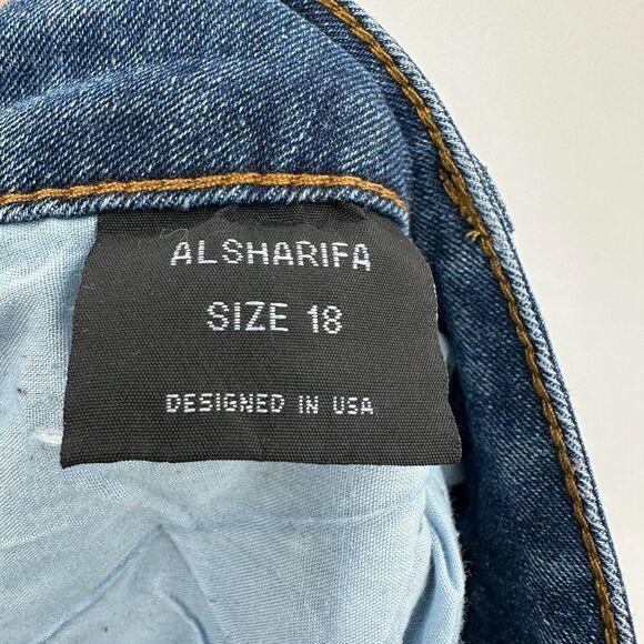 Alsharifa Blue Denim Maxi Skirt‎ Size 18 Patchwork Stretch Pockets Modest Long - Picture 7 of 9